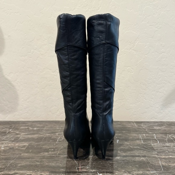 Vintage Joseph Black Leather 80s Style Fold Over Kitten Heel Boots - Picture 8 of 10